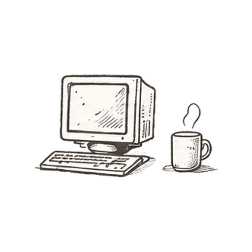 Vintage computer and coffee cup